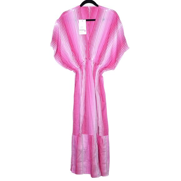 LEMLEM NEW Leila Plunge Dress Feven Fuchsia Striped Summer Beach Women's XS - Picture 1 of 14